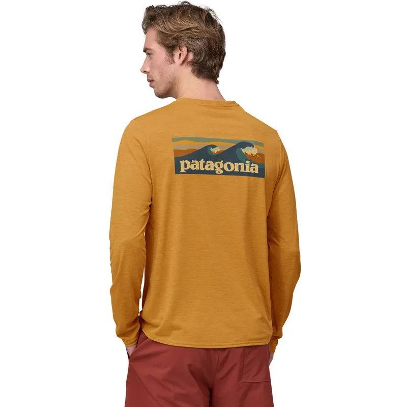 Patagonia Long-Sleeved Capilene Cool Daily Graphic Shirt Mens Boardshort Logo Pufferfish Gold X-Dye-2