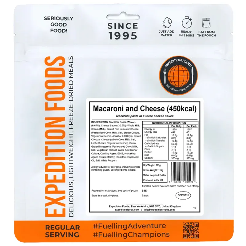 2023 Expedition Foods Macaroni and Cheese Regular Serving 450kCal-2
