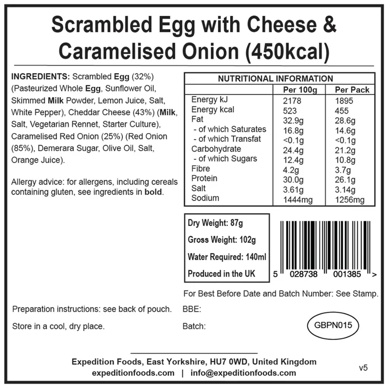 2023 Expedition Foods Scrambled Egg with Cheese and Caramelised Onion Regular Serving 450kCal-1