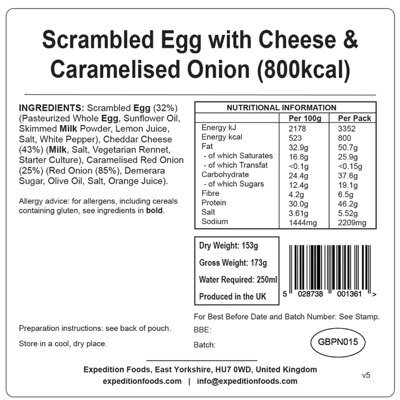 2023 Expedition Foods Scrambled Egg with Cheese and Caramelised Onion High Energy Serving 800kCal-1