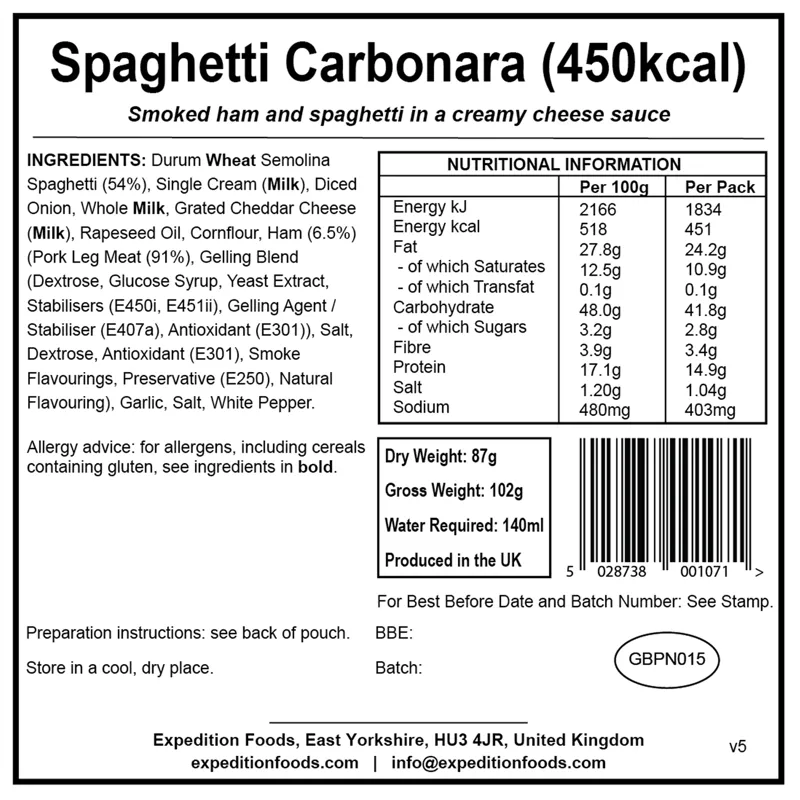Expedition Foods Spaghetti Carbonara Regular Serving 450 kCal -3