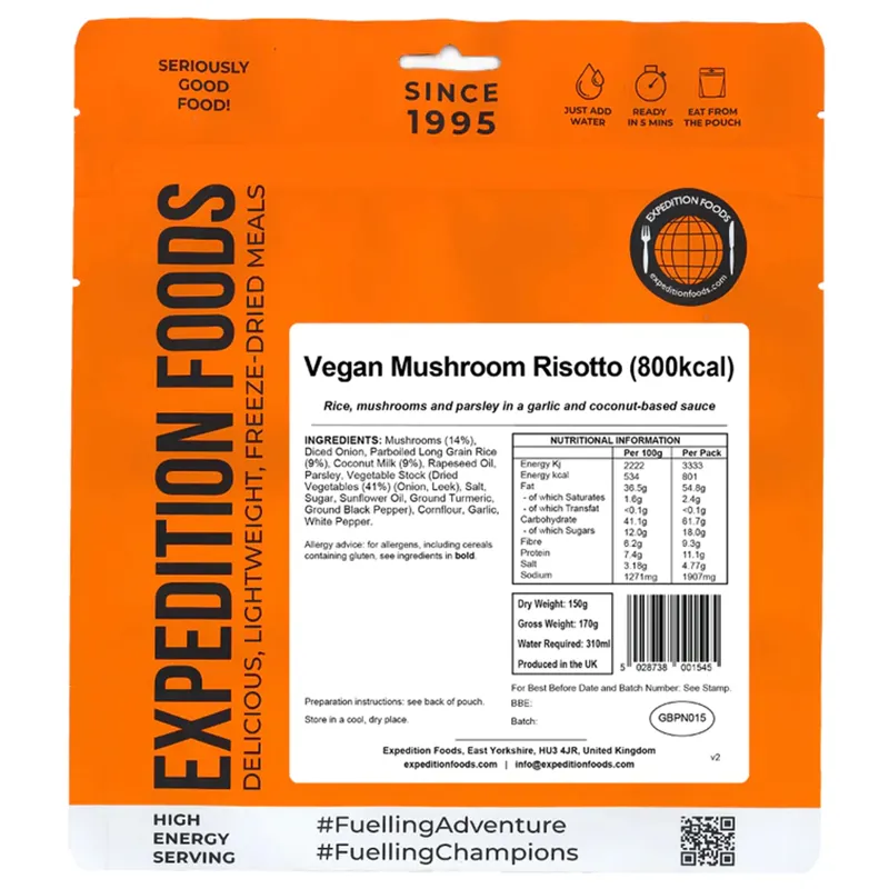 2023 Expedition Foods Vegan Mushroom Risotto High Energy Serving 800kCal-2
