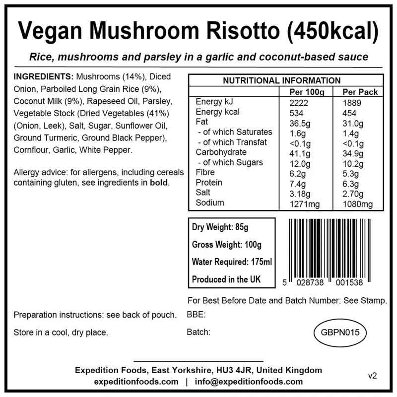 2023 Expedition Foods Vegan Mushroom Risotto Regular Serving 450kCal-1