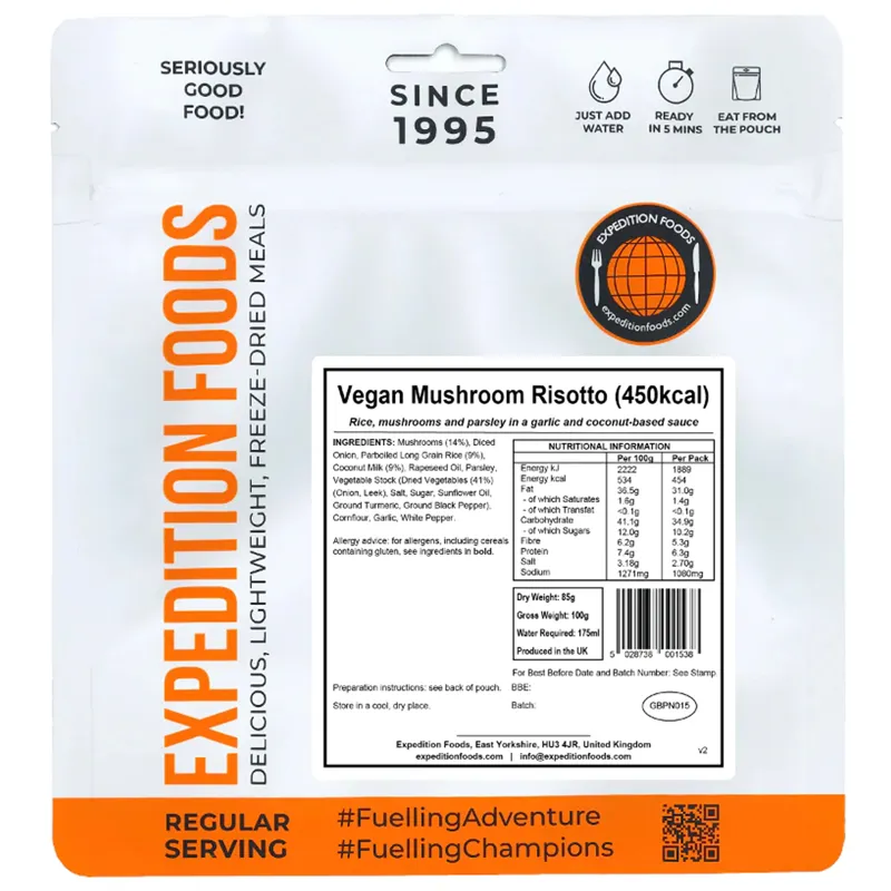 2023 Expedition Foods Vegan Mushroom Risotto Regular Serving 450kCal-2