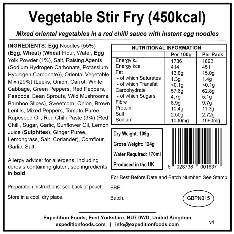 2023 Expedition Foods Vegetable Stir Fry Regular Serving 450kCal-1