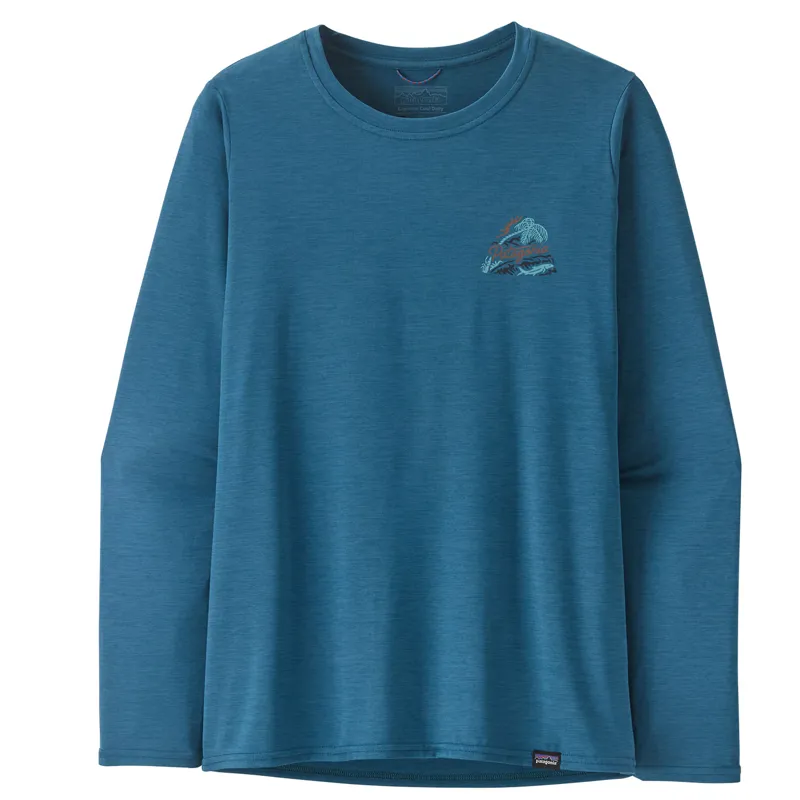 2023 Patagonia Long Sleeve Cap Cool Daily Women's Graphic Shirt - Waters Bayou Badge Wavy Blue-1