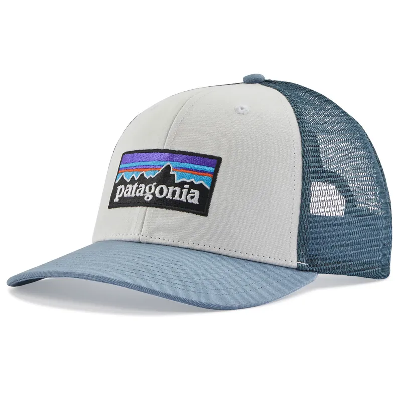 2023 Patagonia P-6 Logo Trucker Cap Unisex White with Light Plume Grey Hat