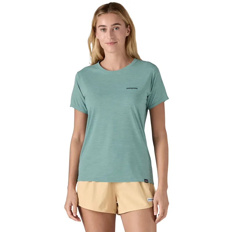 Patagonia Cap Cool Daily Women's T-Shirt Boardshort Logo Thermal Blue X-Dye-3
