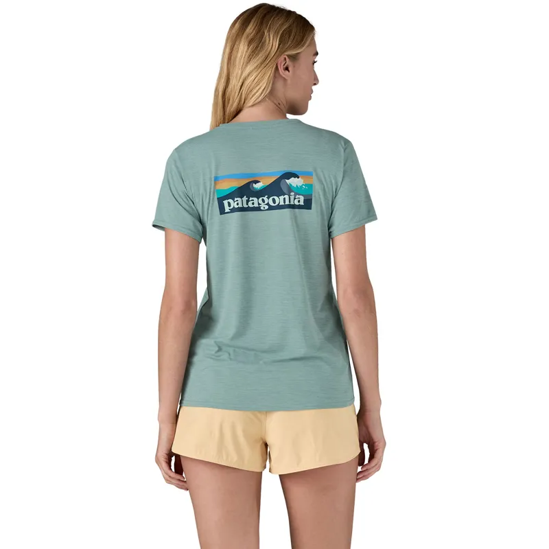 Patagonia Cap Cool Daily Women's T-Shirt Boardshort Logo Thermal Blue X-Dye-1