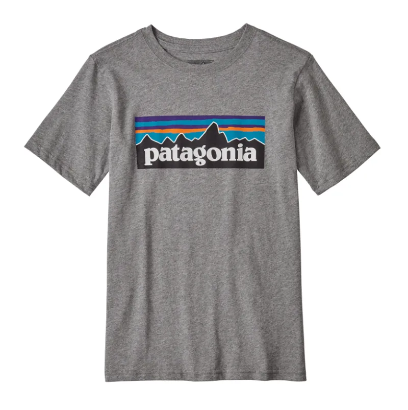 Patagonia P-6 Logo Organic Cotton Boys T-Shirt in Grey