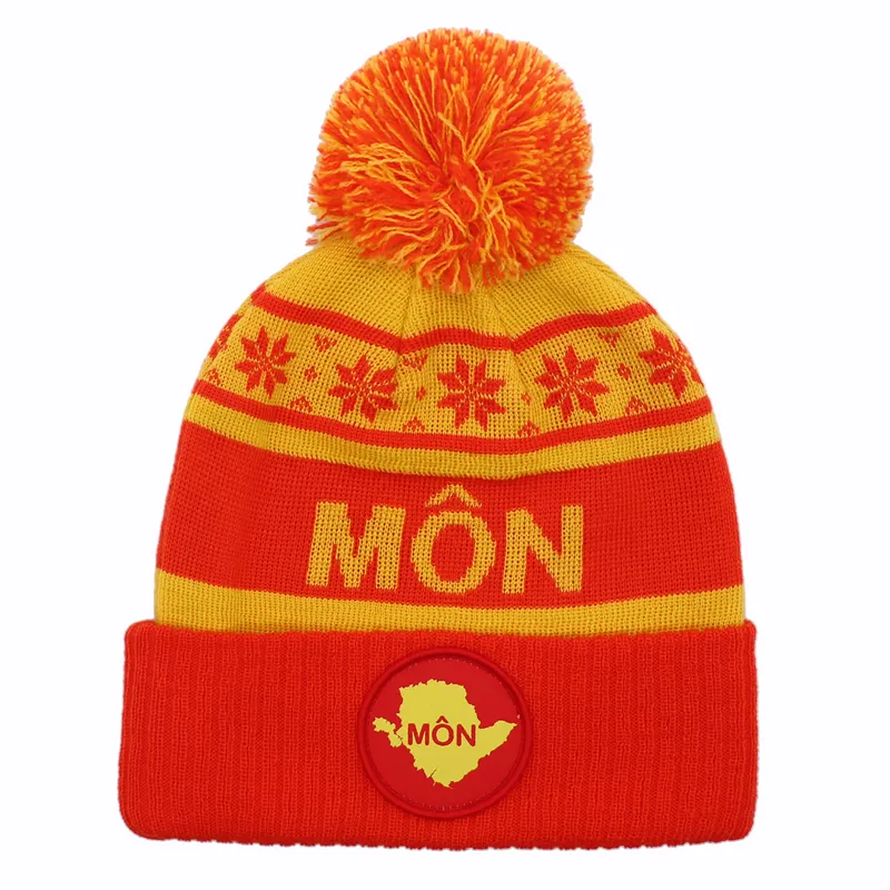 Mon Bobble Hat Unisex One-Size Red / Yellow