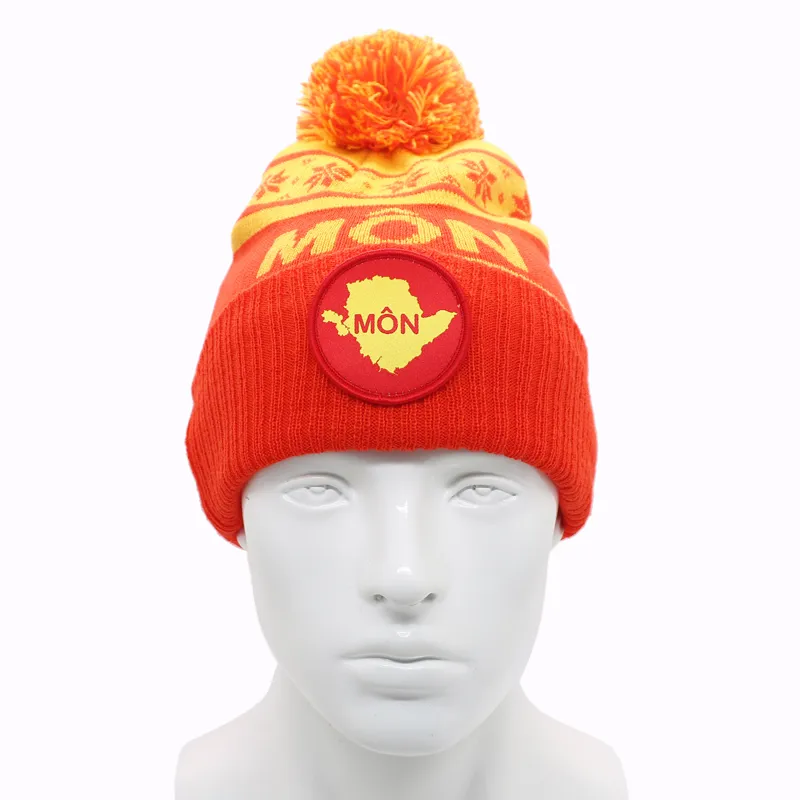 Mon Bobble Hat Unisex One-Size Red / Yellow-1