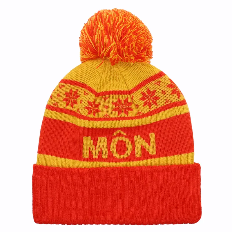 Mon Bobble Hat Unisex One-Size Red / Yellow-2