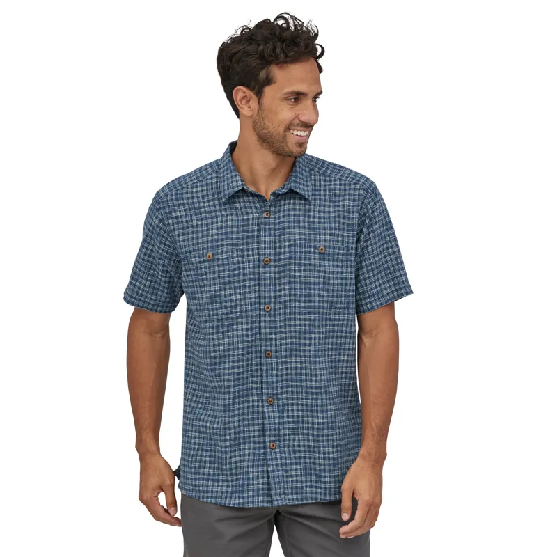 Patagonia Back Step Shirt Mens Organic Cotton Hemp Blend Shirt - Ikat Net Stone Blue-1