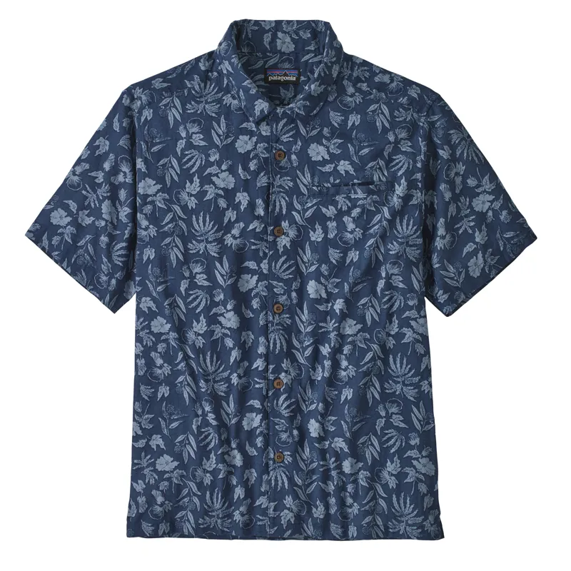 Patagonia LW A/C Shirt Mens Fiber Flora Stone Blue Organic Cotton 