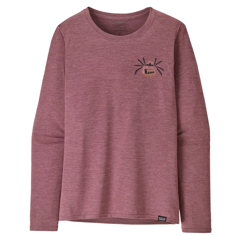 Patagonia L/S Women's Cap Cool Daily Graphic Shirt - Lands Across The Trail Evening Mauve X-Dye-3
