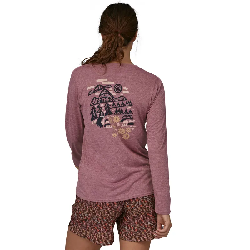 Patagonia L/S Women's Cap Cool Daily Graphic Shirt - Lands Across The Trail Evening Mauve X-Dye-4