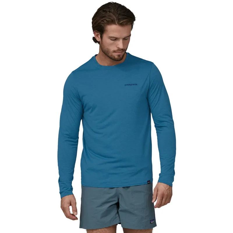 Patagonia Long-Sleeved Capilene Cool Daily Graphic Shirt Mens - Waters Boardshort Logo Wavy Blue X-Dye-2