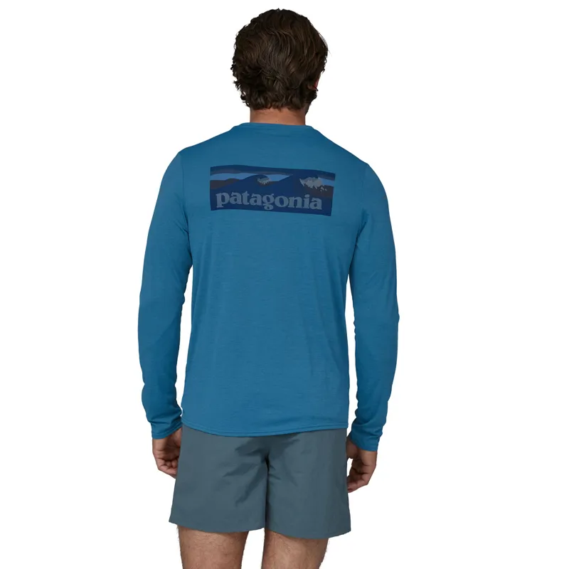 Patagonia Long-Sleeved Capilene Cool Daily Graphic Shirt Mens - Waters Boardshort Logo Wavy Blue X-Dye-1
