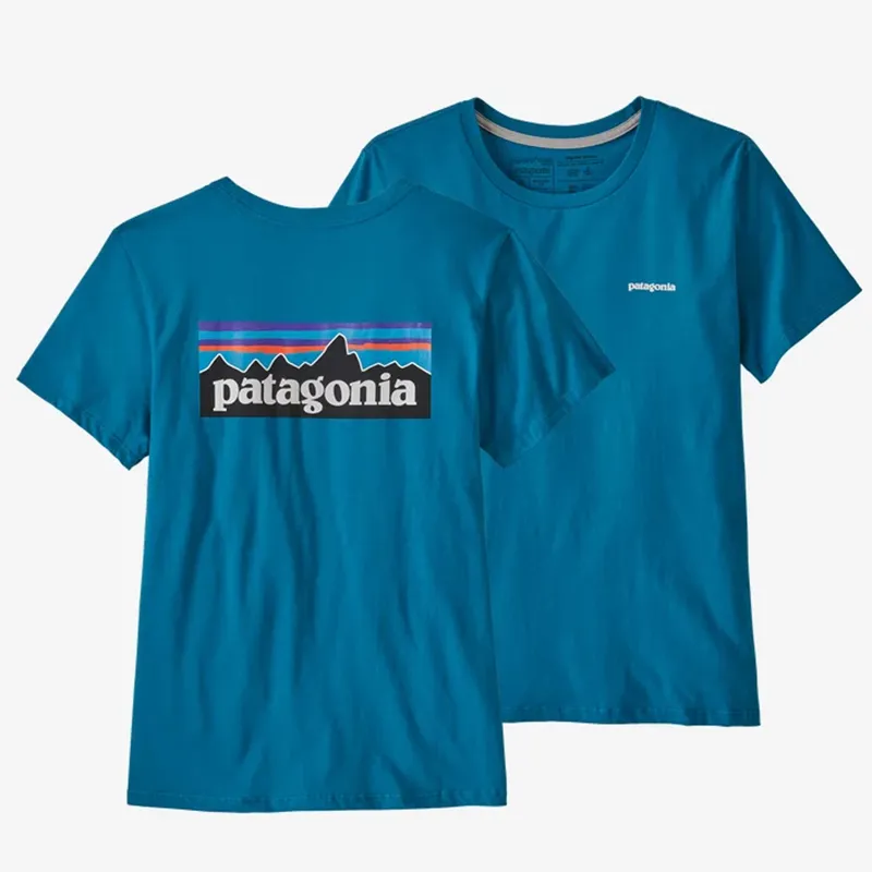 Patagonia P-6 Logo Organic Crew T-Shirt Steller Blue Womens