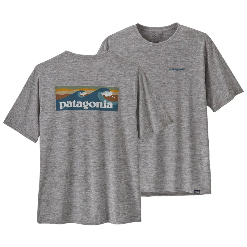 Patagonia Cap Cool Daily Graphic Shirt Men's- Waters Boardshort Logo Abalone Blue Feather Grey