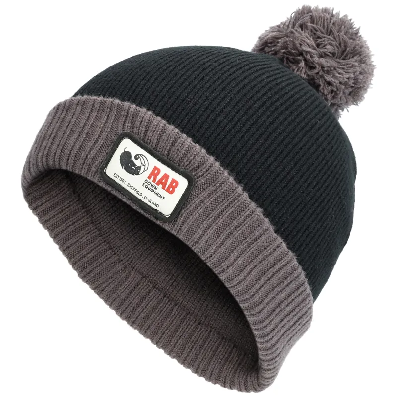 Rab Essential Bobble Hat Black One Size Recycled Polyester Beanie