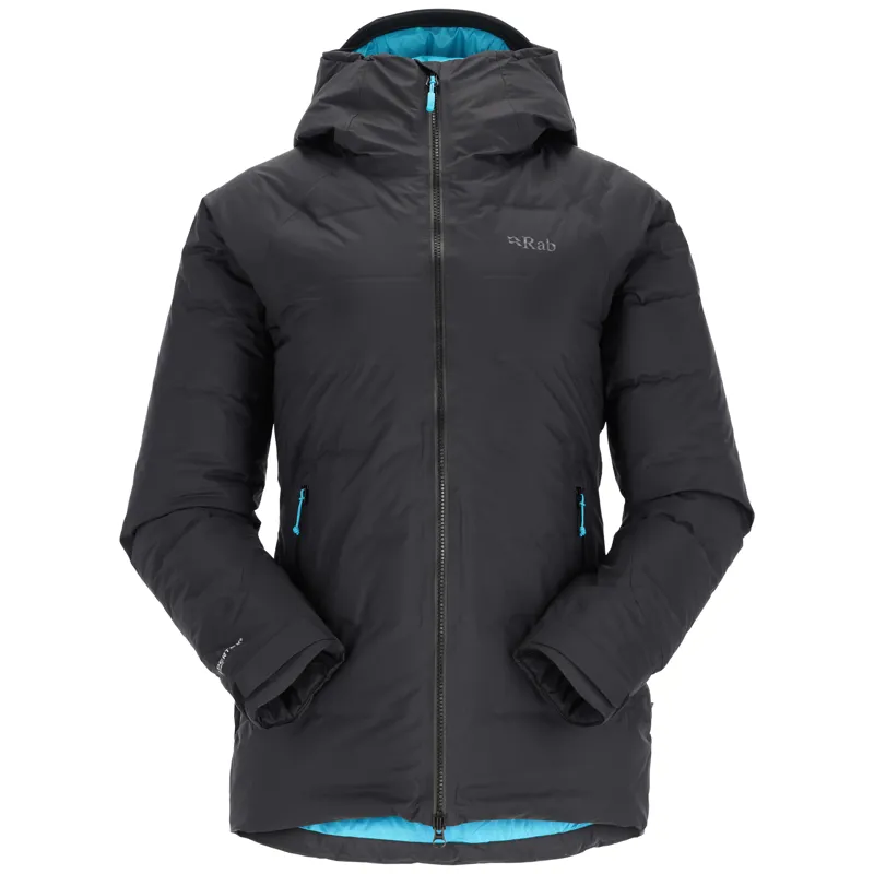Rab Valiance Jacket Womens Black / Aquamarine  - Waterproof Down Insulated Jacket