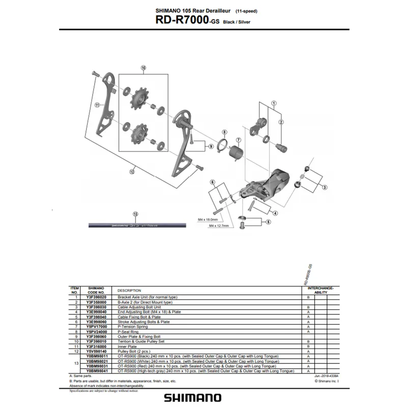 Shimano 105 RD-R7000 Cable Adjusting Bolt Unit 11 Speed Rear Derailleur-1