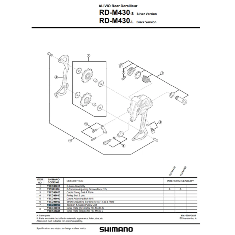 Shimano Alivio RD-M430 Rear Derailleur Pulley Set-1