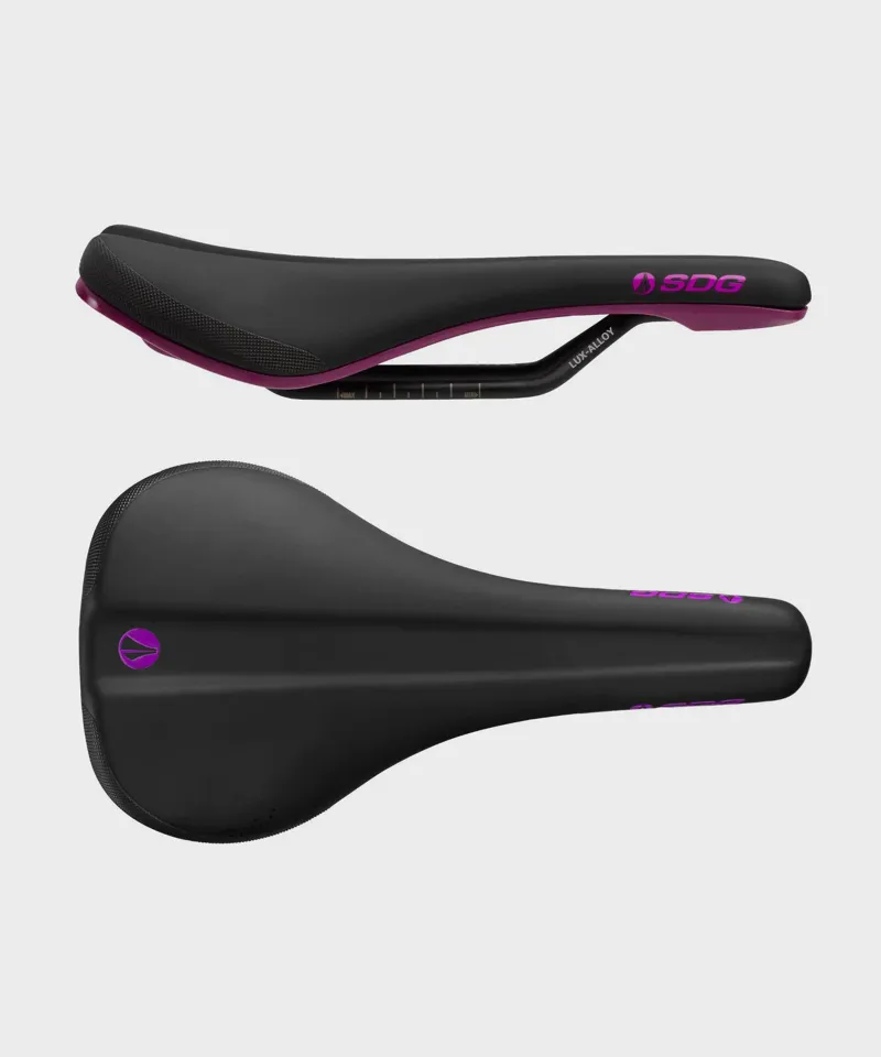 SDG Bel Air 3.0 Lux-Alloy Rail Saddle Black Microfibre Top Purple Base